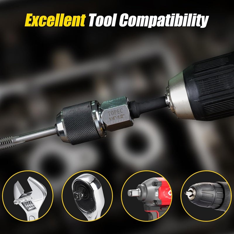 Topec 3-Piece Tap Socket Set, 3/8" Drive Tap Holder Socket with Adjustable Jaws, Compatible with Reamers, Screw Extractors (#6-1/2") - Image 2